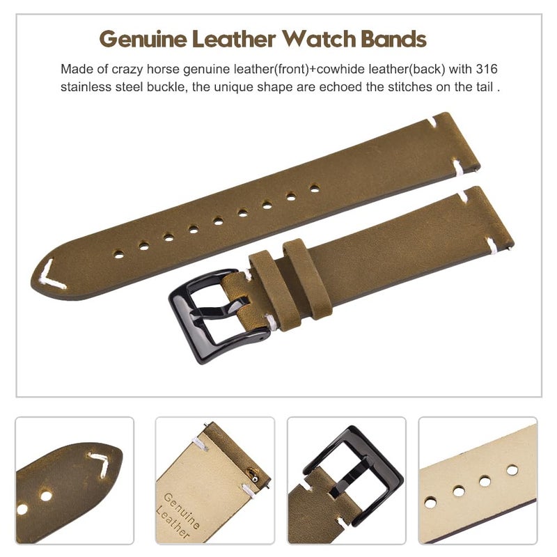 Ritche 18mm Classic Genuine Leather Watch Bands Quick Release Vintage Leather Watch Straps Compatible with Seiko Watch for Men, White Elephant Gifts, Stocking Stuffers for Men - Image 3